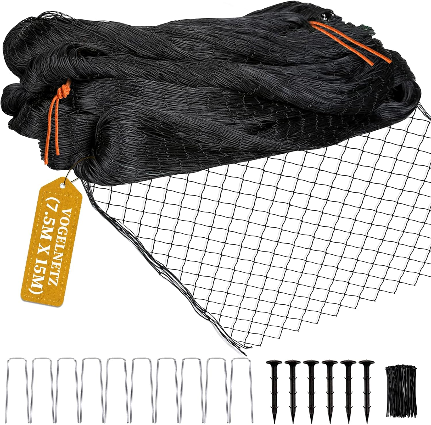 7.5 M X 15 M Bird Protection Net, Bird Net with 2.5 Cm Fine Mesh for Garden Net, Pond Net as Cat Net for Balcony, Uv-Resistant Fruit Tree Net, Leaf Net with 6 Ground Anchors image number 2