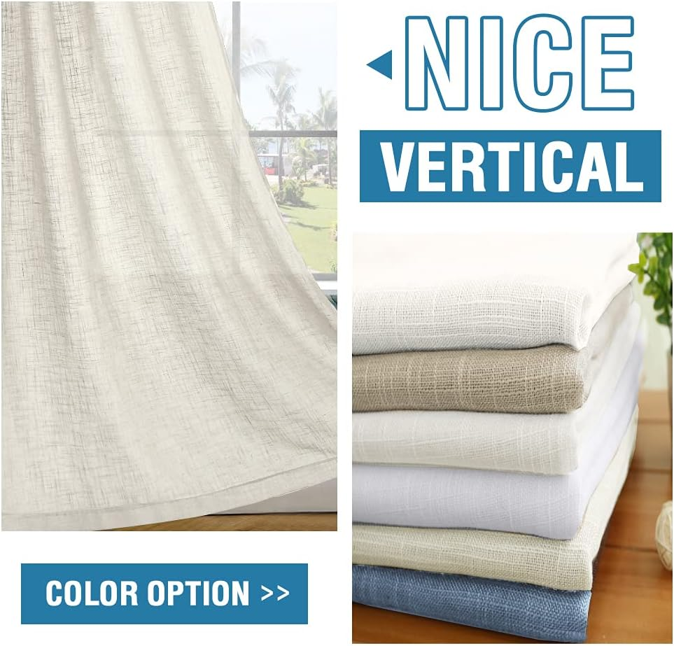 H.VERSAILTEX Linen Curtains for Living Room Sheer Curtains Natural Linen Blended Linen Textured Curtains Light Filtering Eyelet Curtains Bedroom Burlap Curtains 2 Panel, W132Cm X D243Cm, Natural image number 3