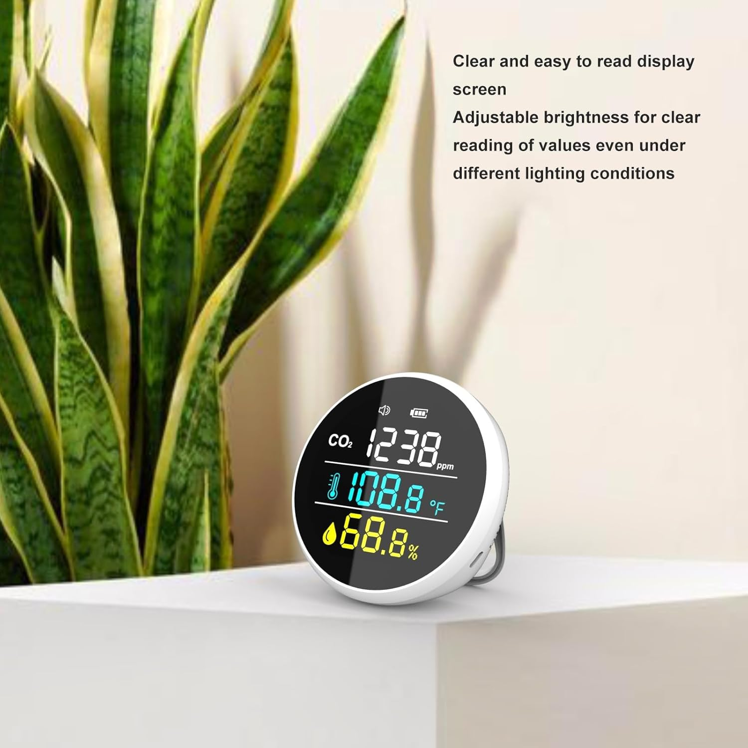 Desktop CO2 Temperature Humidity Monitor Real Time Monitoring CO2 Detector with Alarm for Home Office, 400‑5000PPM Detection Range