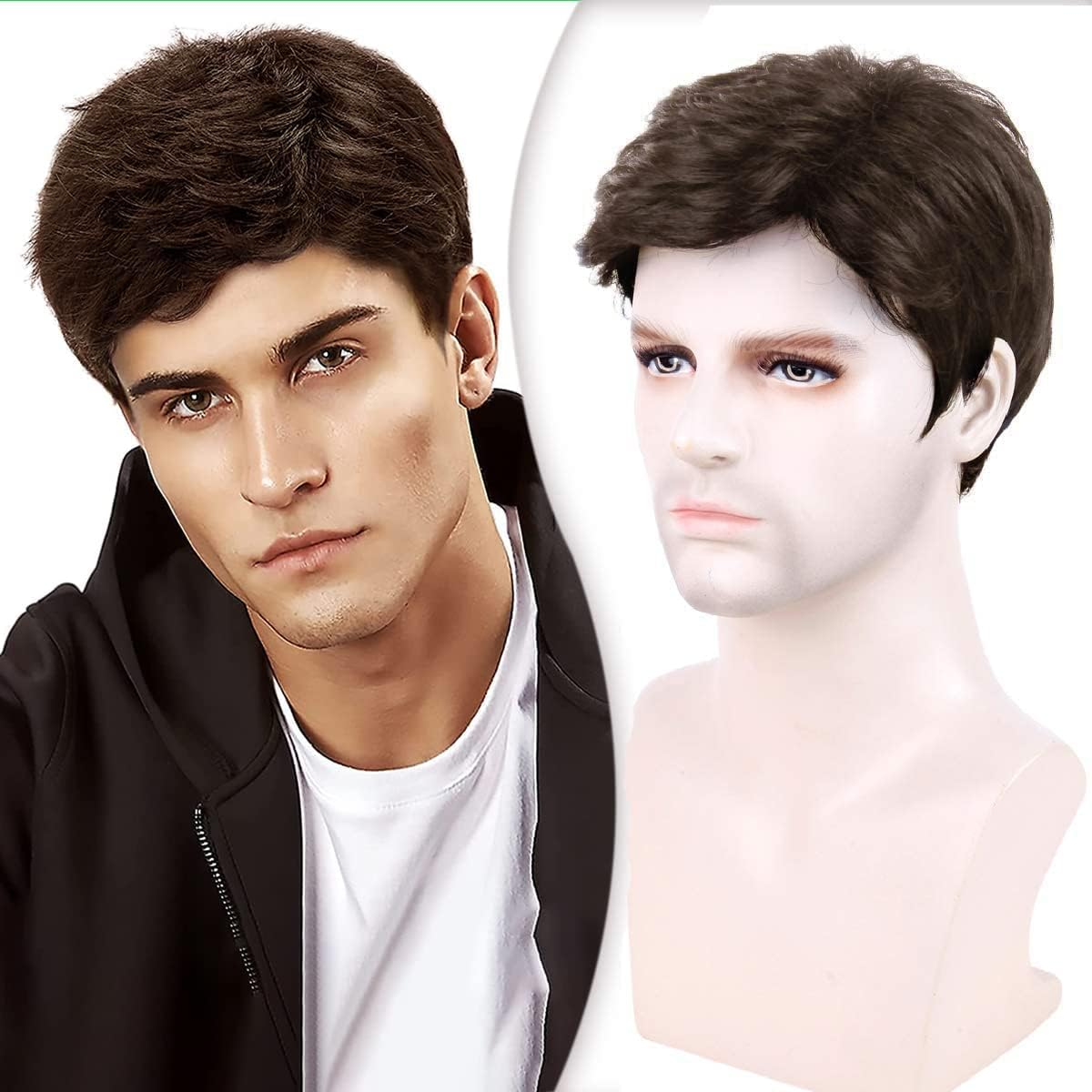 Creamily Men'S Black Short Wavy Synthetic Hair Wig for Men Costumes Cosplay Party Daily Wear Halloween Men'S Wig