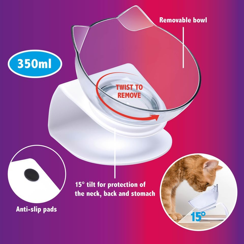 Maxxpro Cat Feeding Bowl Raised Non-Slip Feet Cat Accessories Cat Bowl 350 Ml 13.5 X 12.5 X 14.5 Cm White image number 4
