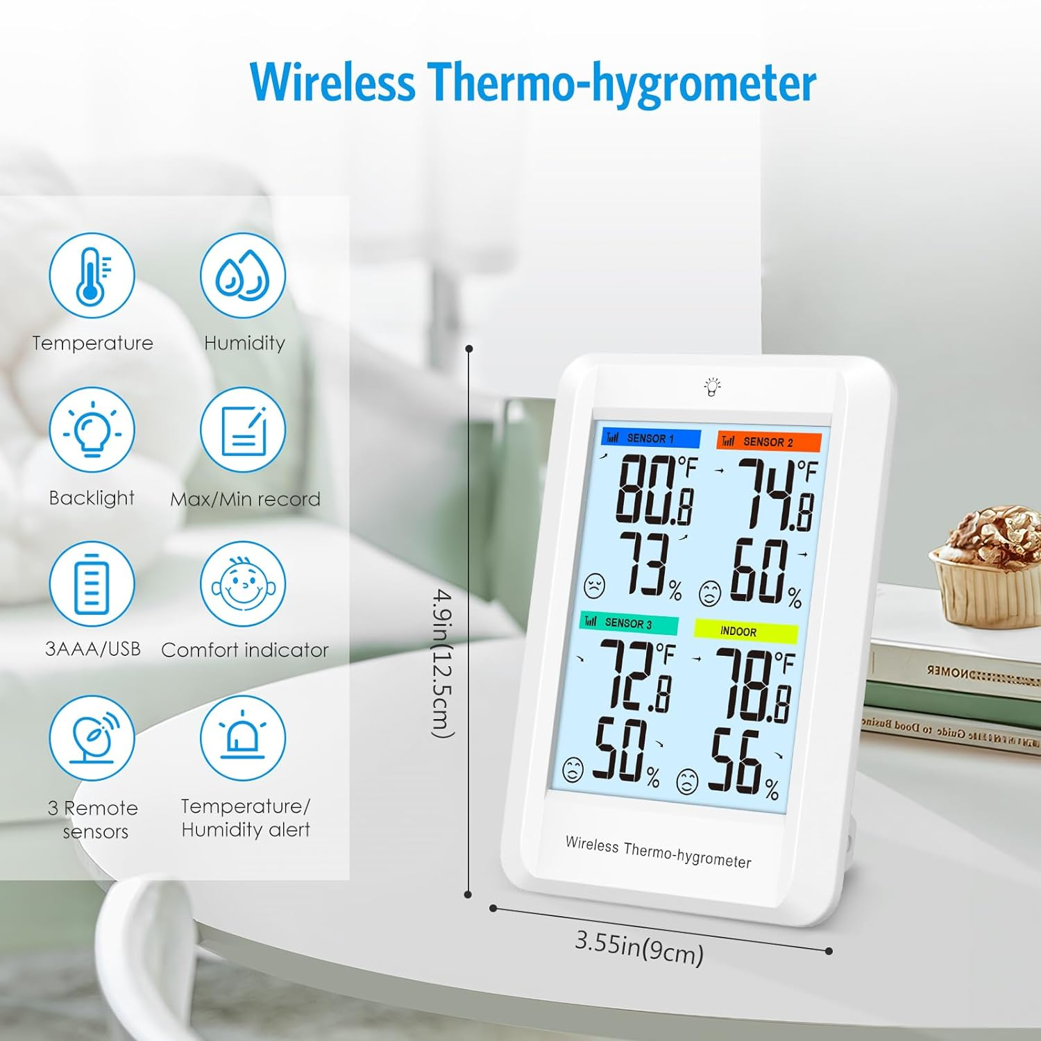 AMIR Indoor Outdoor Thermometer Hygrometer Weather Stations, Digital Hygrometer Wireless Indoor Thermometer with Backlight, Temperature Humidity Monitor Gauge with 3 Remote Sensors, 328Ft Range