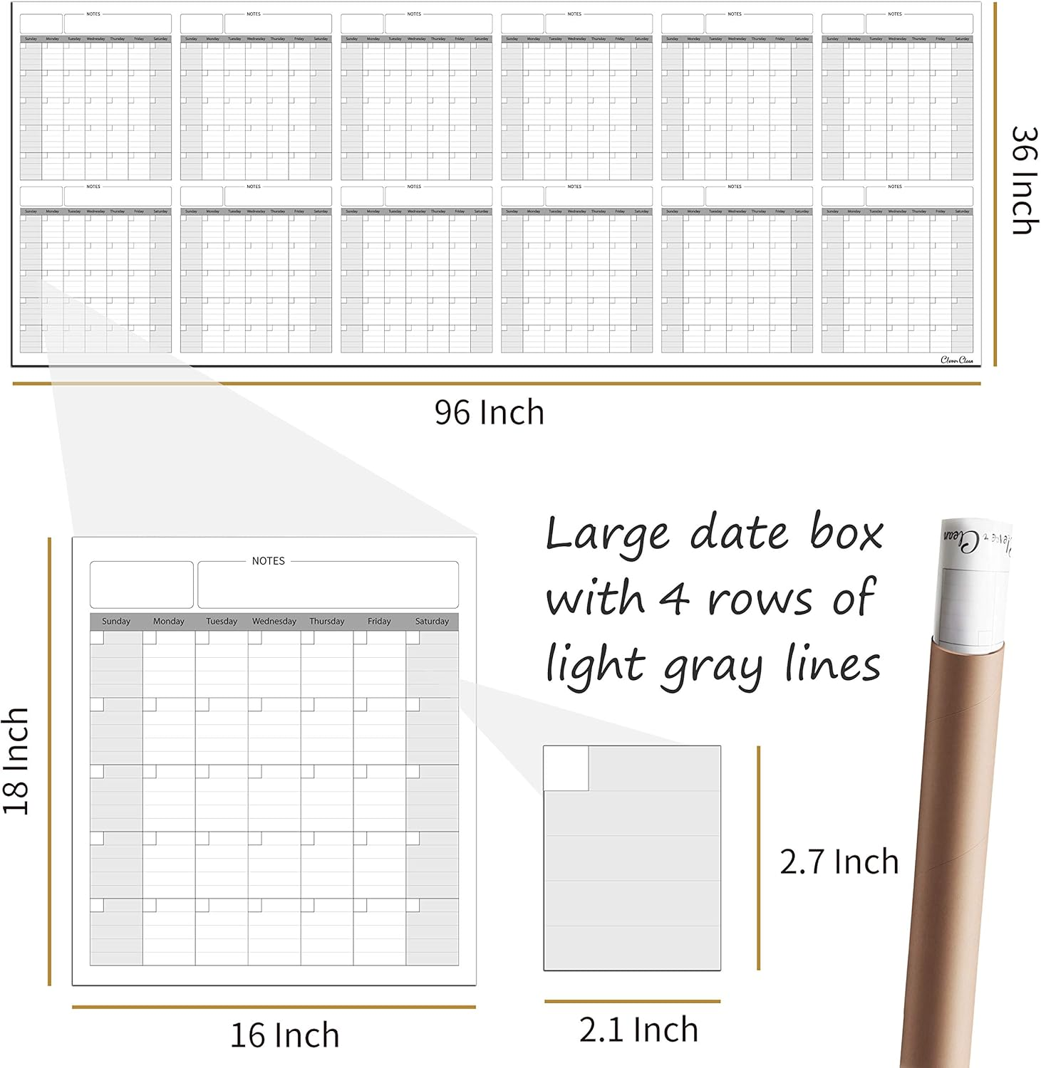 Large Reusable Dry Erase Wall Calendar - 36"X96" 2019-2020 Undated Yearly Planner for Home, Office, School Projects - Jumbo Laminated Task Organizer 36"X96" image number 4
