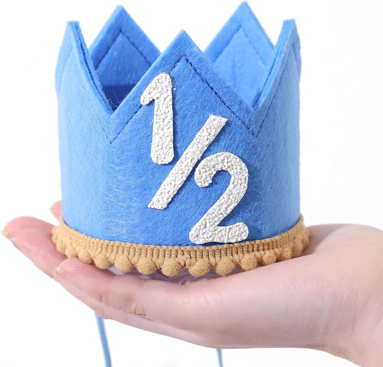 SYESQL Baby Half Birthday Crown - Hat for Girls/Boys, 1/2 Birthday Celebration - Gold Pink Half Birthday Crown image number 5