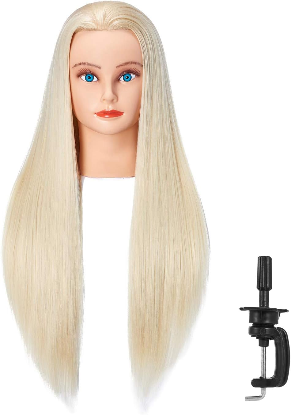 Hairlink 26-28'' Mannequin Head Synthetic Fiber Hair Styling Training Head Dolls for Cosmetology Manikin Maniquins Practice Head with Stand (6611W61320) image number 1