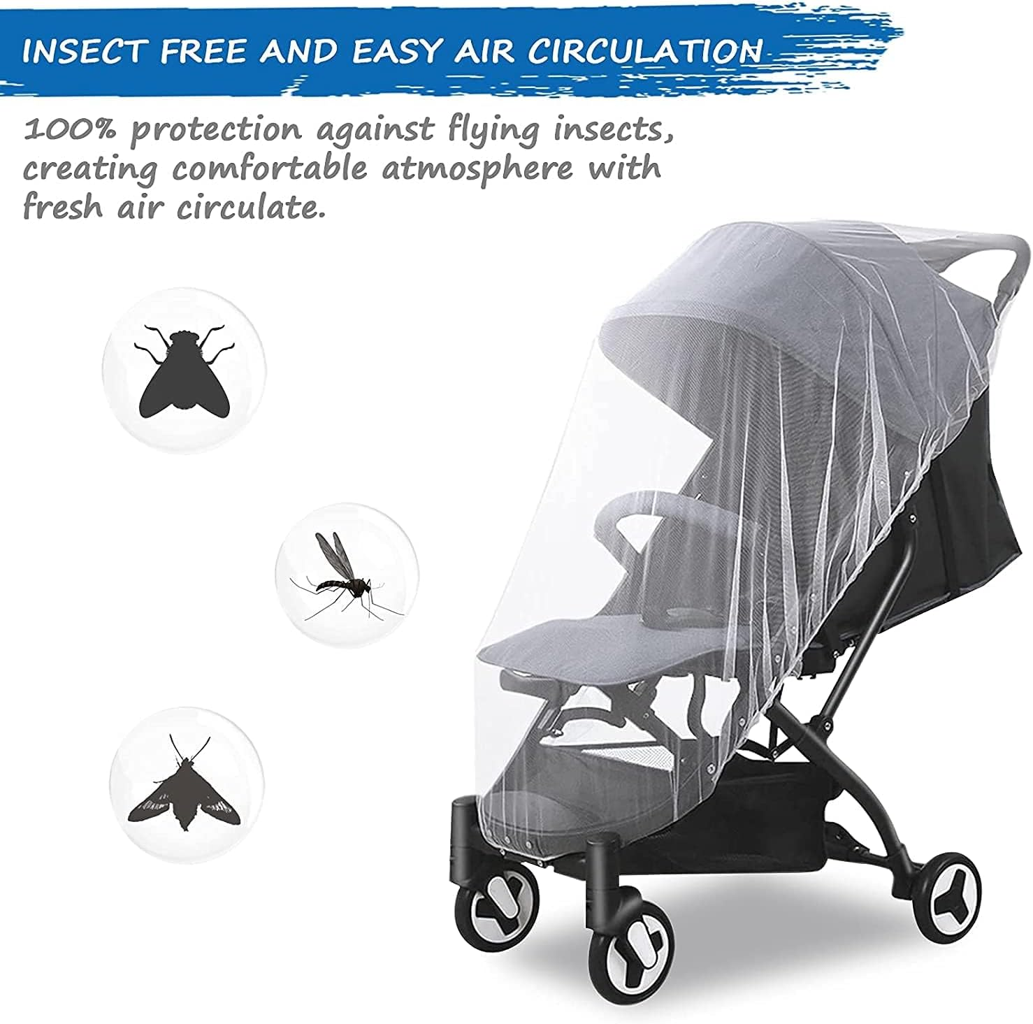 Baby Mosquito Net for Stroller, 1 Pack 150Cm Durable Baby Stroller Mosquito Net, Perfect Bug Net for Stroller, Bassinets, Cradles, Playard and Portable Mini Crib (White) image number 1