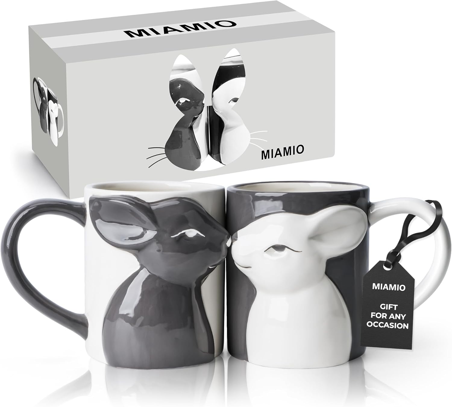 MIAMIO - Kissing Rabbit Mug Set of 2/400 Ml Coffee Mug for Couples/Ceramic Coffee Cup Set/Gifts for Women/Men for Birthday, Easter or Christmas - Microwave- and Dishwasher Safe image number 5