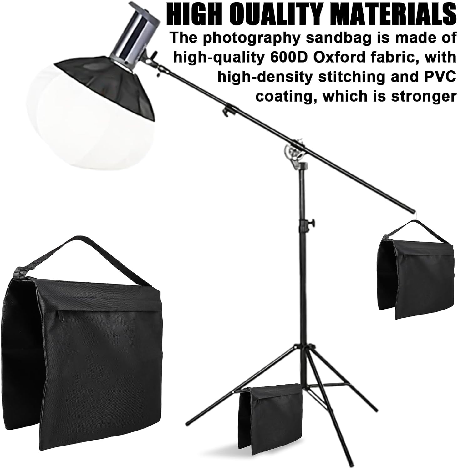 5 Pieces Sandbags for Photography, 27 * 29Cm Sandbag with Carabiner & Ziplock Bags, 600D Oxford Fabric, Max Load Capacity: 10Kg, Empty Sandbag for Photography Lamp Stand, Light Stand Tripod image number 4