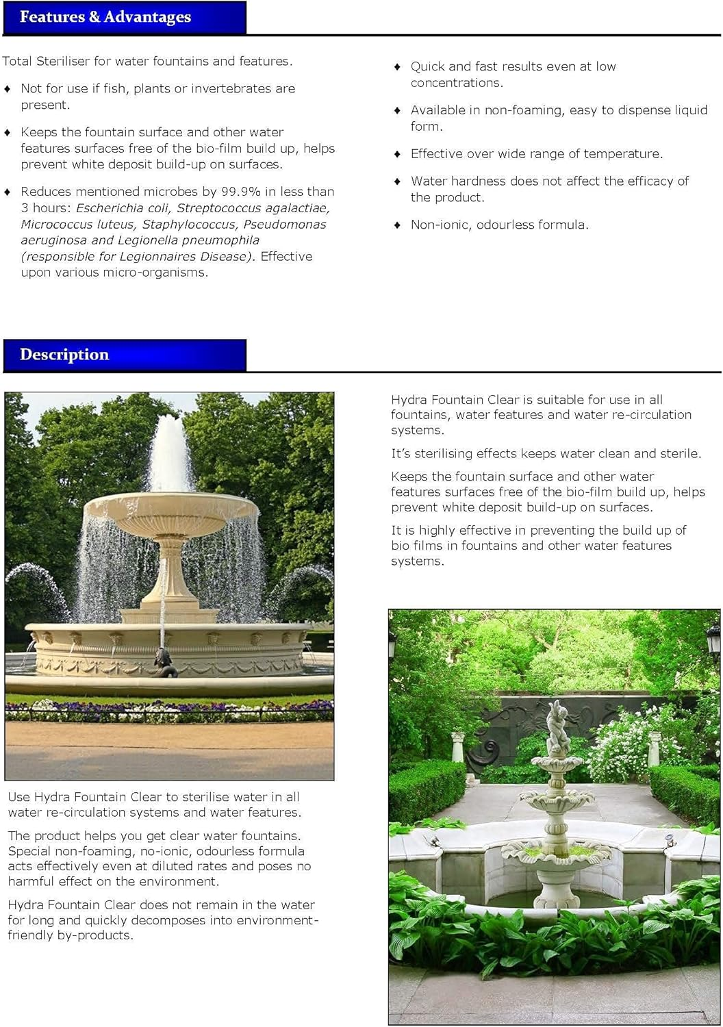 Hydra Fountain Clear Water Feature Cleaner | 60Ml Treats 1,800L Highest Dilution Rates - Water Feature Treatment Keeps Water Crystal Clear from Algae, Cleans Water & Biofilm Build-Up image number 2