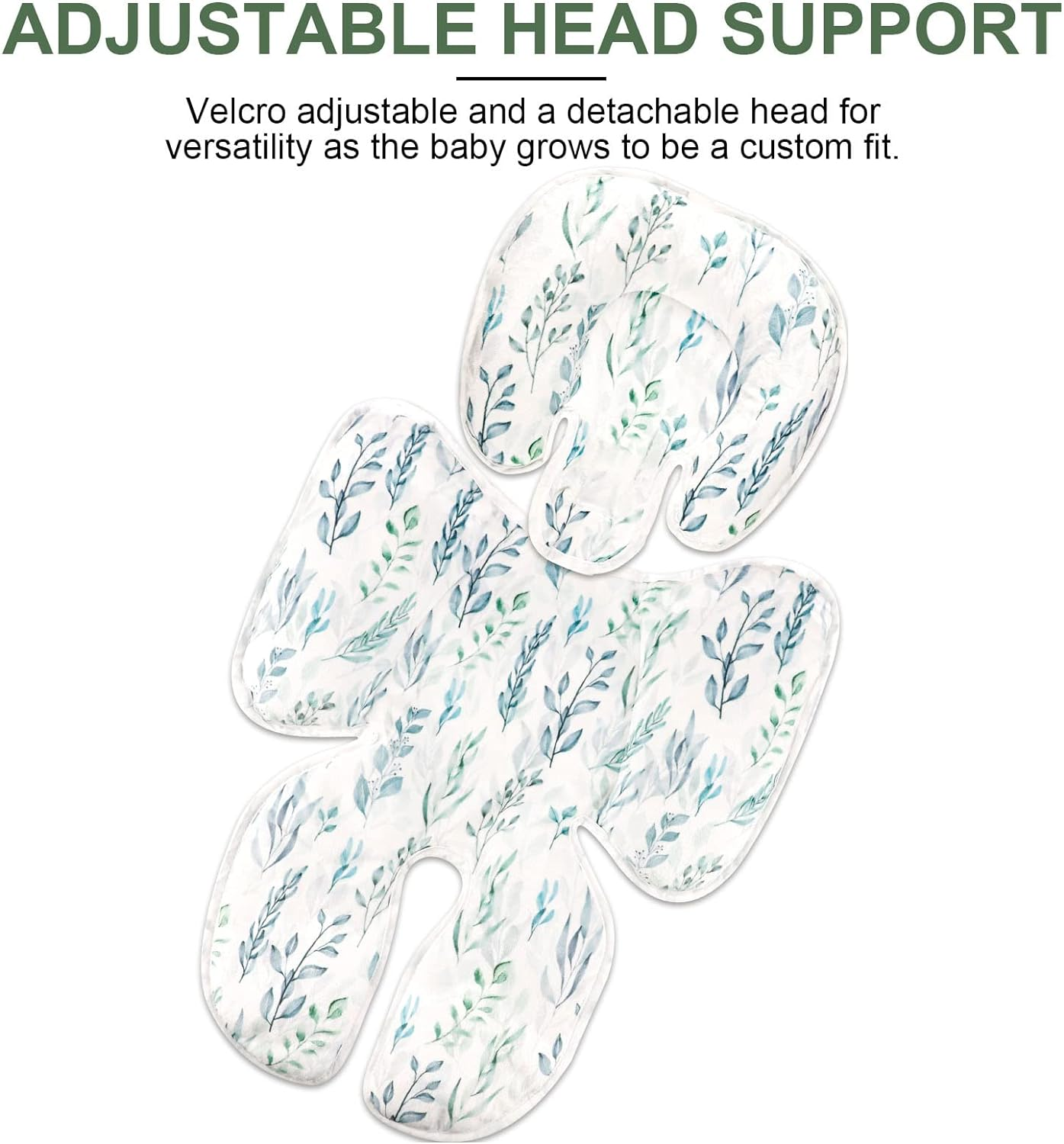 DILIMI Infant Car Seat Insert, 2-In-1 Carseat Head Support for Newborn, Soft Baby Head Support for Car Seat, Stroller, Bouncers, Green Leaf image number 3