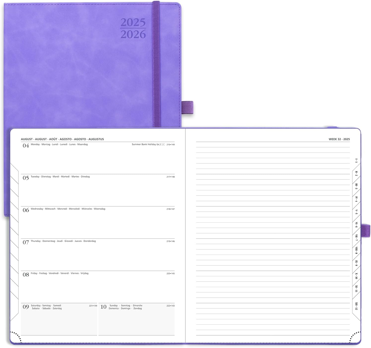 POPRUN Academic Diary Week to View 2025-2026 Large PU Leather Soft Cover 26.5 X 21.5 Cm - 25/26 Weekly Planner & Notebook in One, Inner Pocket, Monthly Tab (Lilac) image number 6