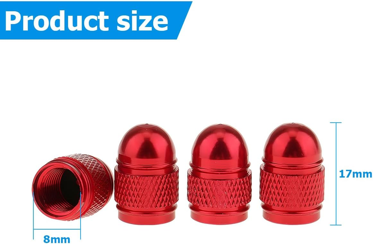 CGEAMDY Pack of 8 Car Valve Caps Cover, Car Valve Aluminium Caps, Car Tyre Bullet Valve Cap, Tyre Valve Dust Caps, Universal Replacement (Red) image number 2