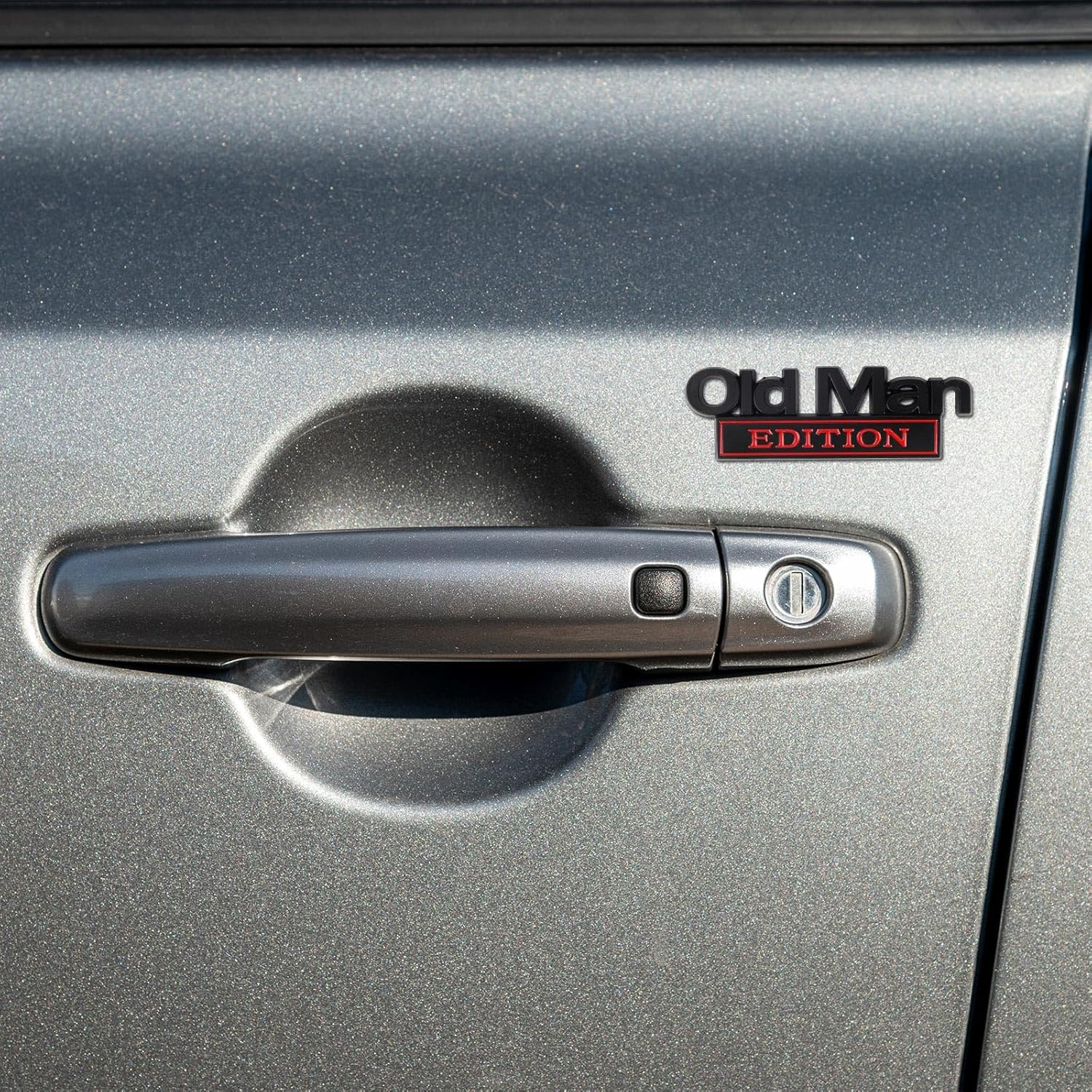 Penitue 2Pcs Old Man Edition Car Emblems, Zinc Alloy Old Man Edition Car Badge Waterproof 3D Bumper Badge Emblem for Motorcycle SUV Truck Fender Rear Tailgate (Black Red) image number 1