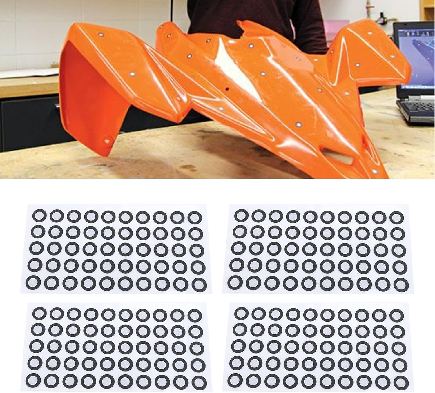 3D Scanning Marker, 10 Sheets 6Mm ID 10Mm OD Reference Point Diffuse Reflection Markers, Waterproof 3D Scan Optical Tracking Dots for 3D Scanner image number 3