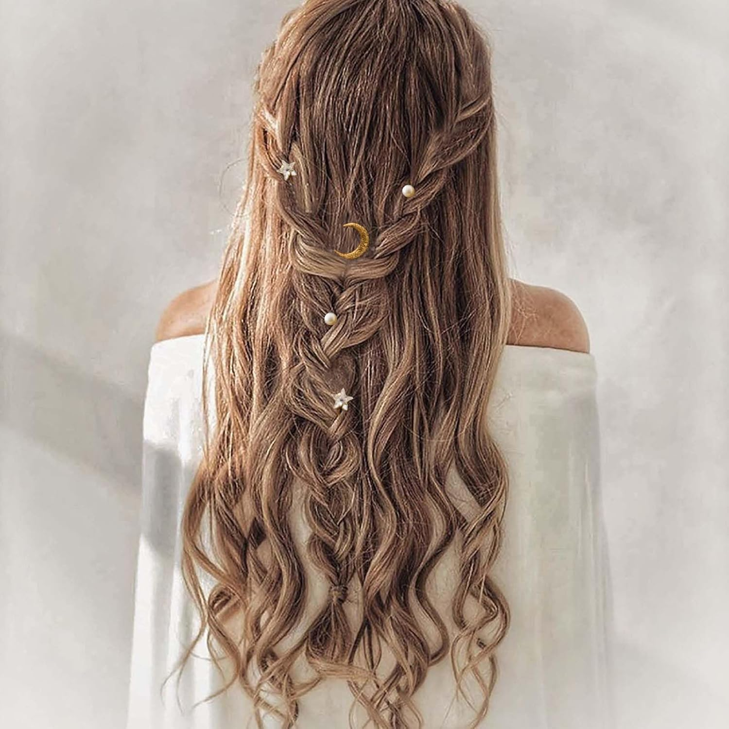 Inateannal Rhinestone Moon Star Hair Clips Gold Pearl Star Moon Hair Clip Sets Bridal Pearl Hair Bobby Pins Wedding Decorative Bobby Pins Prom Hair Accessories 5 Pieces image number 1