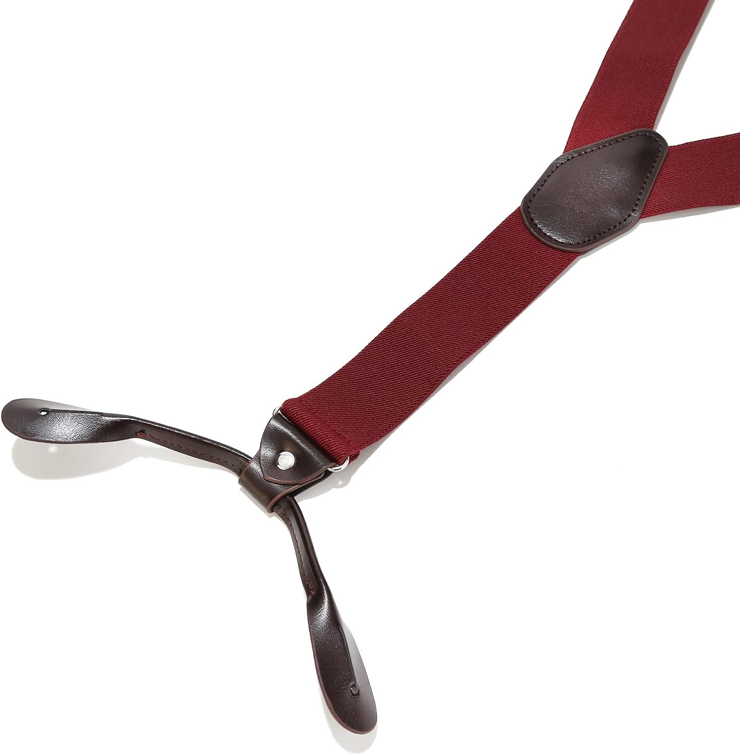 Adjustable Dark Red Mens Braces | Strong with Leather Crosspatch Y Style Brace Suspenders Wide Thick 3.5 Cm 6 Button | Smart City Suit Style Shirt, Wine Red, One Size image number 2