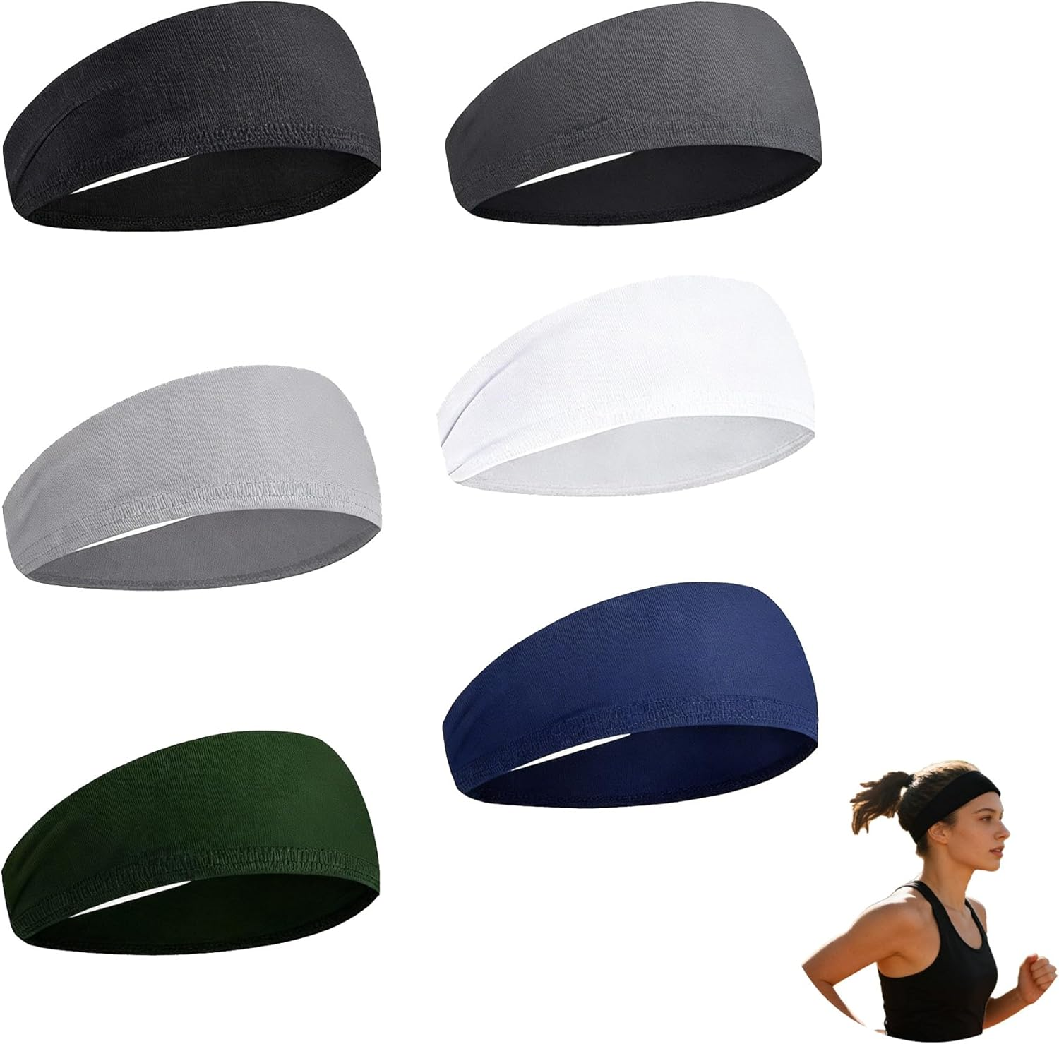 6 Pcs Non-Slip Athletic Headbands for Men and Women - Lightweight Yoga Sports Sweatbands, Elastic Hair Bands for Working Out, Running, and Exercise image number 6
