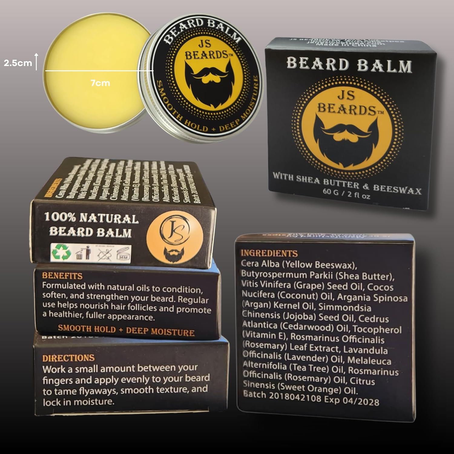 JS Beards All Natural Beard Care Collection 4Pc Grooming Kit &ndash; Oil, Balm, Pearwood Comb, & Jute Storage Pouch &ndash; Men&rsquo;S Gift - No Parabens No Silicone - by Jane Sweetpea image number 6
