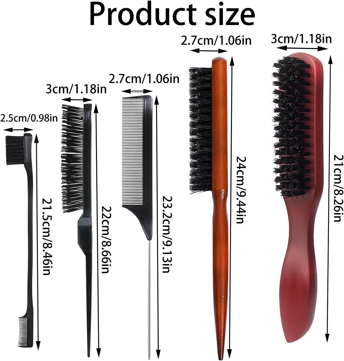 Boar Bristle Slick Back Hair Brush Teasing Comb, 5Pcs anti Static Quiff Roller Hair Brushes,Slick Back Hair Brushes Boar Bristle Hair Brush with Plastic Comb and Eyebrow Brush image number 4