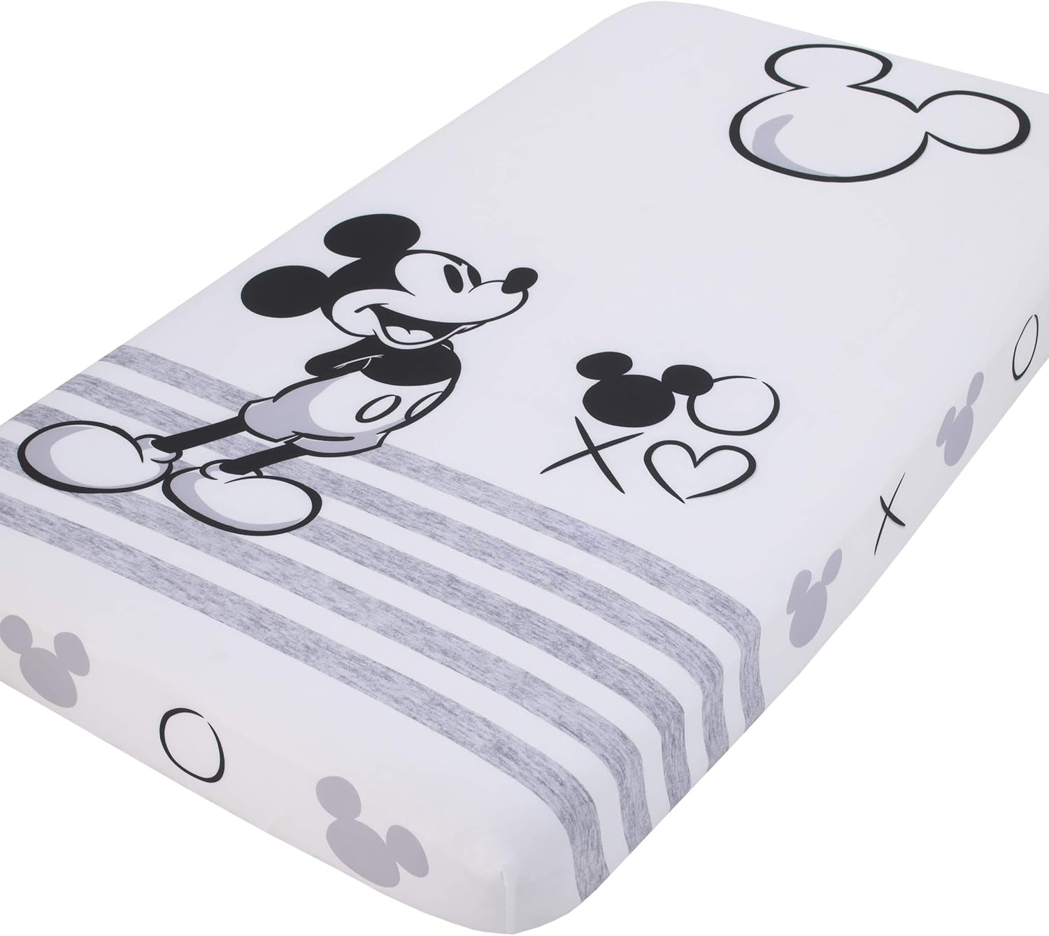 Disney Mickey Mouse - Grey, Ivory and Black Photo Op Fitted Crib Sheet