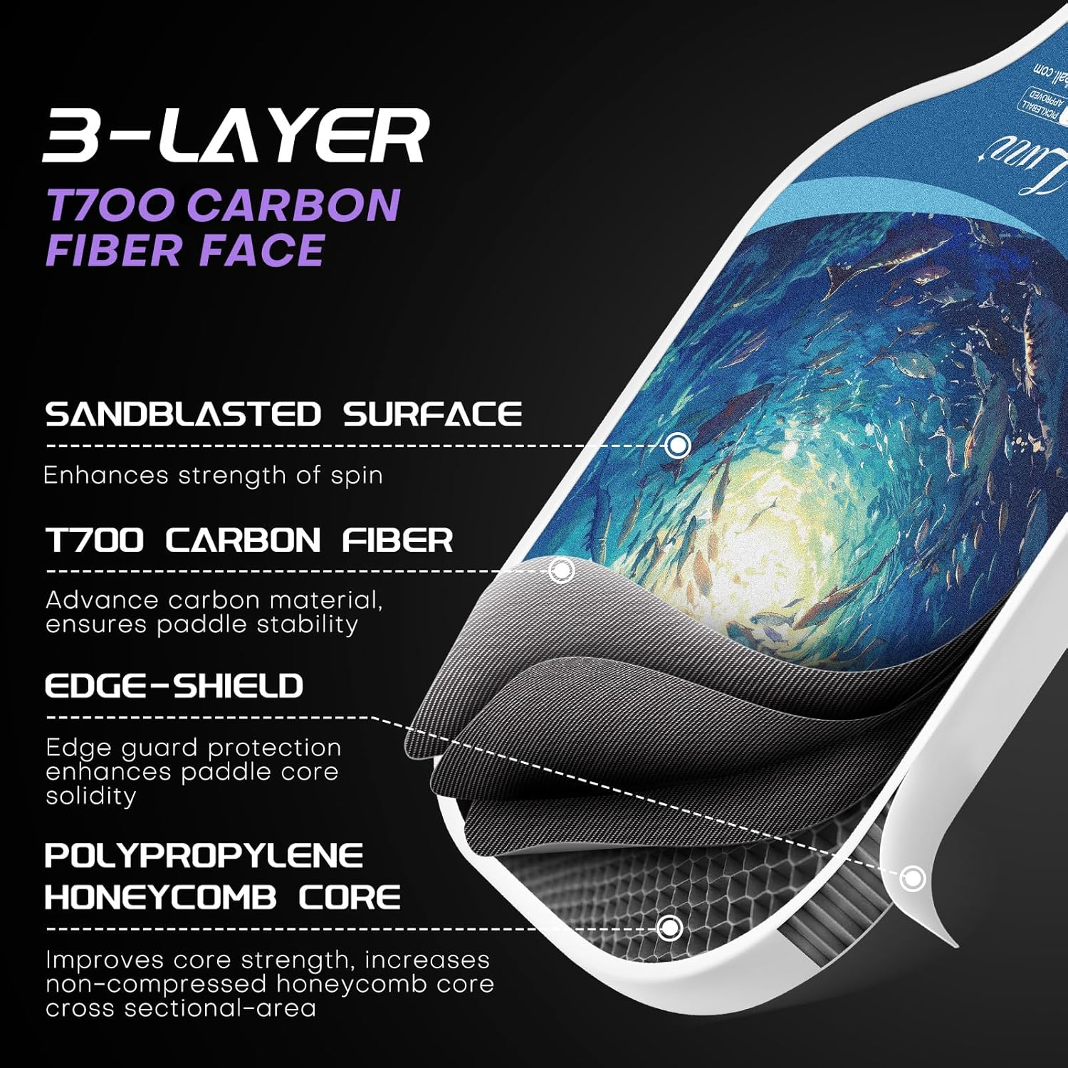 Luzz Pickleball Paddle Set of 2, USAPA T700 Carbon Fiber Pickleball Paddles Set Includes 4 Pickleballs &1 Bag,Lightweight 2 Pack Pickle Ball Paddles,Sandblasted Surface