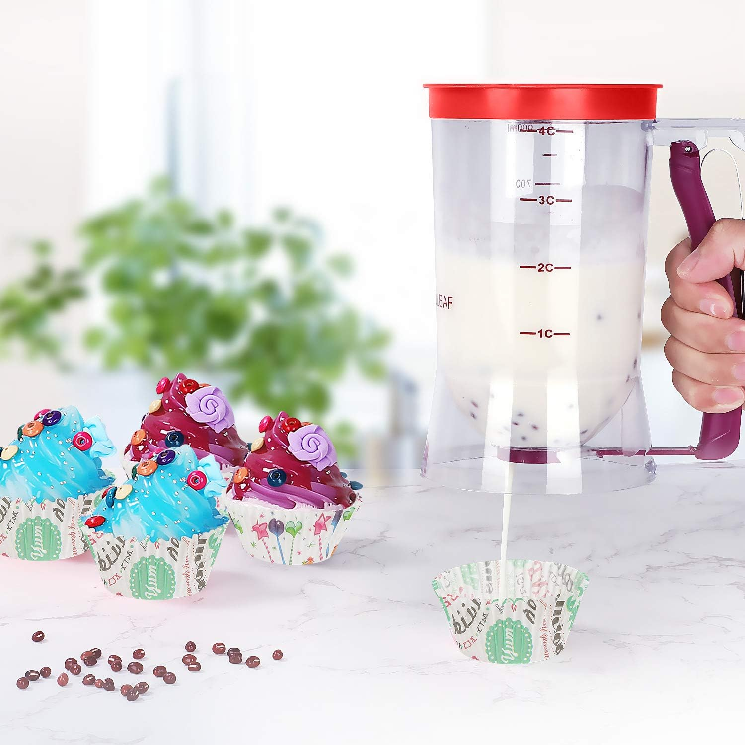 BBSTARZ Batter Separator Cupcakes Pancakes Cookie Cake Waffles Batter Dispenser Cookie Separator Batter Cream Speratator Cup Measuring Baking Tools (Purple+Red) - Purple+Red image number 6
