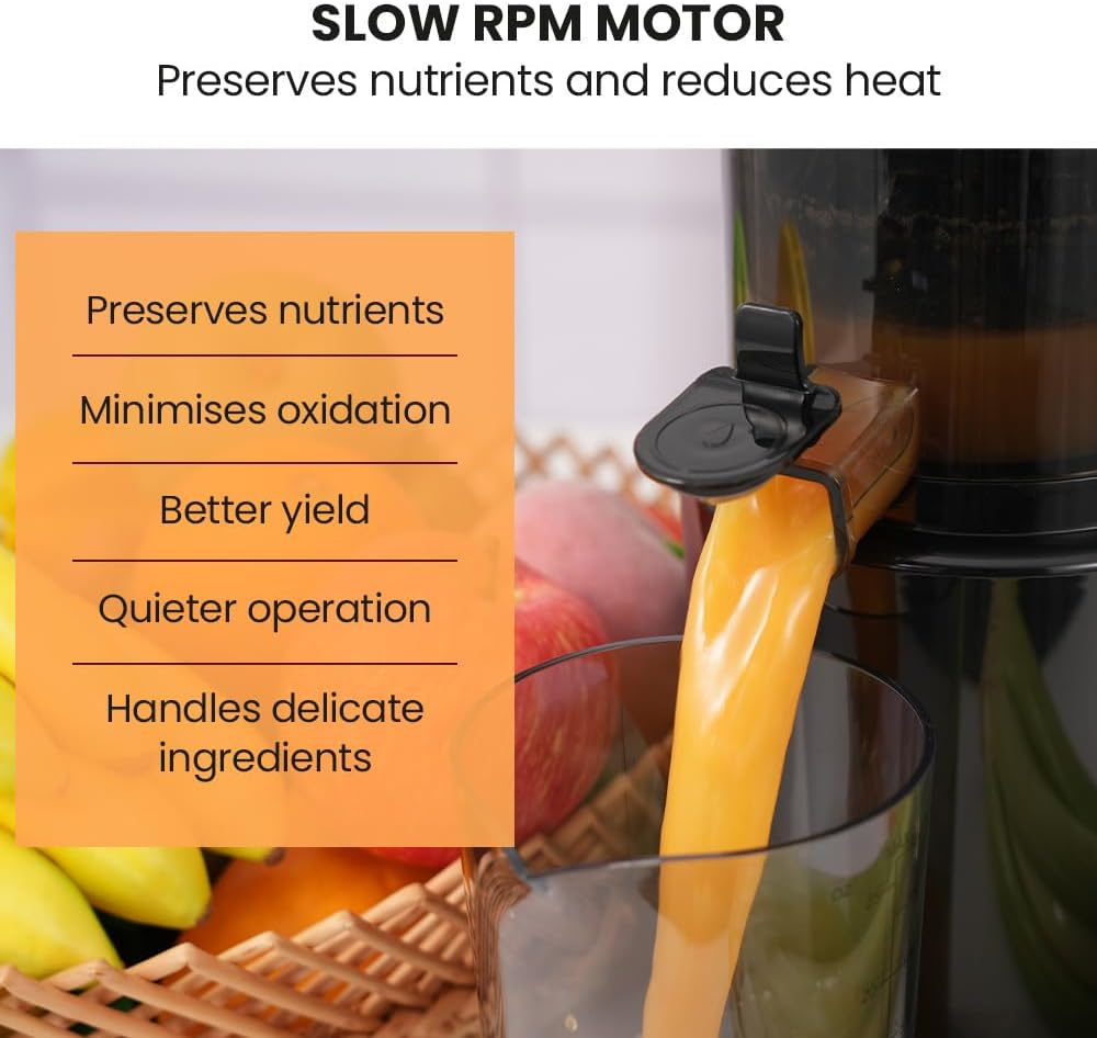 Eurochef Cold Press Slow Juicer Machine, Large Chute, 200W, Charcoal Grey