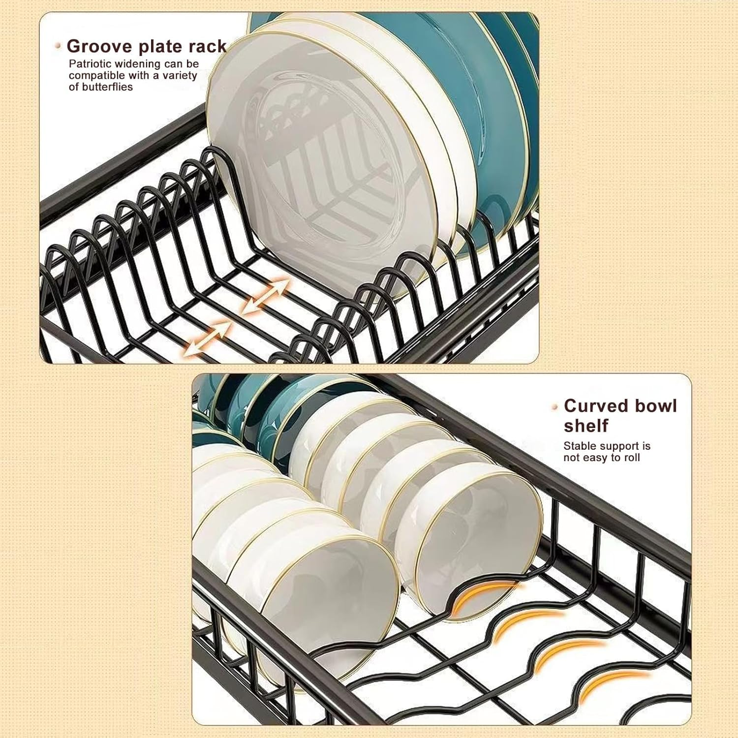Over the Sink Dish Drying Rack, Telescopic, 2 Tier High Capacity Dish Rack, Kitchen Countertop Storage Rack, Plate Bowl Basin Double Storage Supplies image number 6