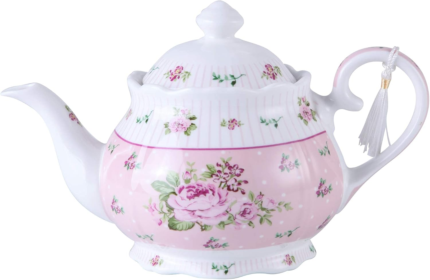 London Boutique Porcelain Teapot Sugar Bowl and Cream Milk Jug Shabby Chic Vintage Floral in Gift Box 40Oz (Teapot Rose Pink) - Cream  Sugar Set Bird Rose Butterfly image number 2