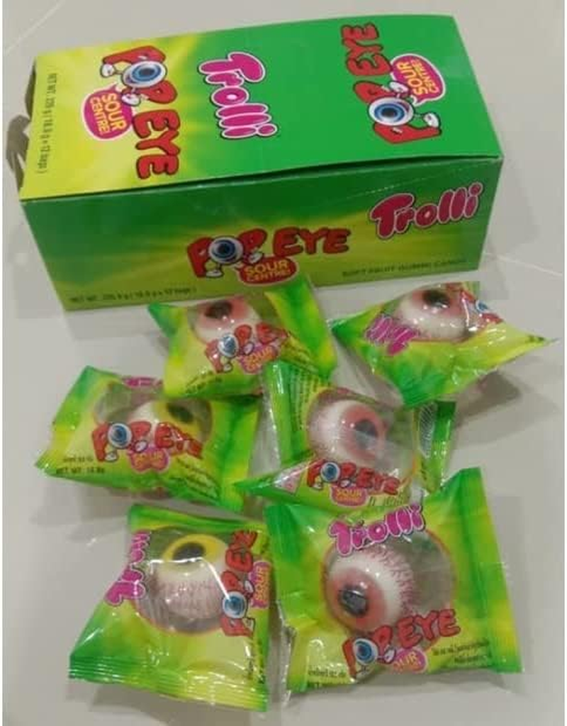 Trolli Planet Gummi Pop Eye 18.8G(0.66 Oz) X 12 Bags in Box - Soft Fruit Gummy Glotzer Candy with Sour Centre