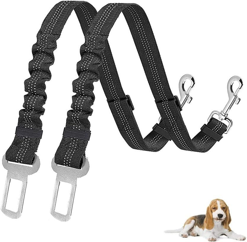 Adjustable Durable Seat Belt, 2 Pieces Pet Car Seat Belt, Adjustable Pet Seat Belt, Harness Dog Car Seat Belt, Adjustable Dog Seat Belt, for Small Medium Large Dogs Car Safety, Black image number 1