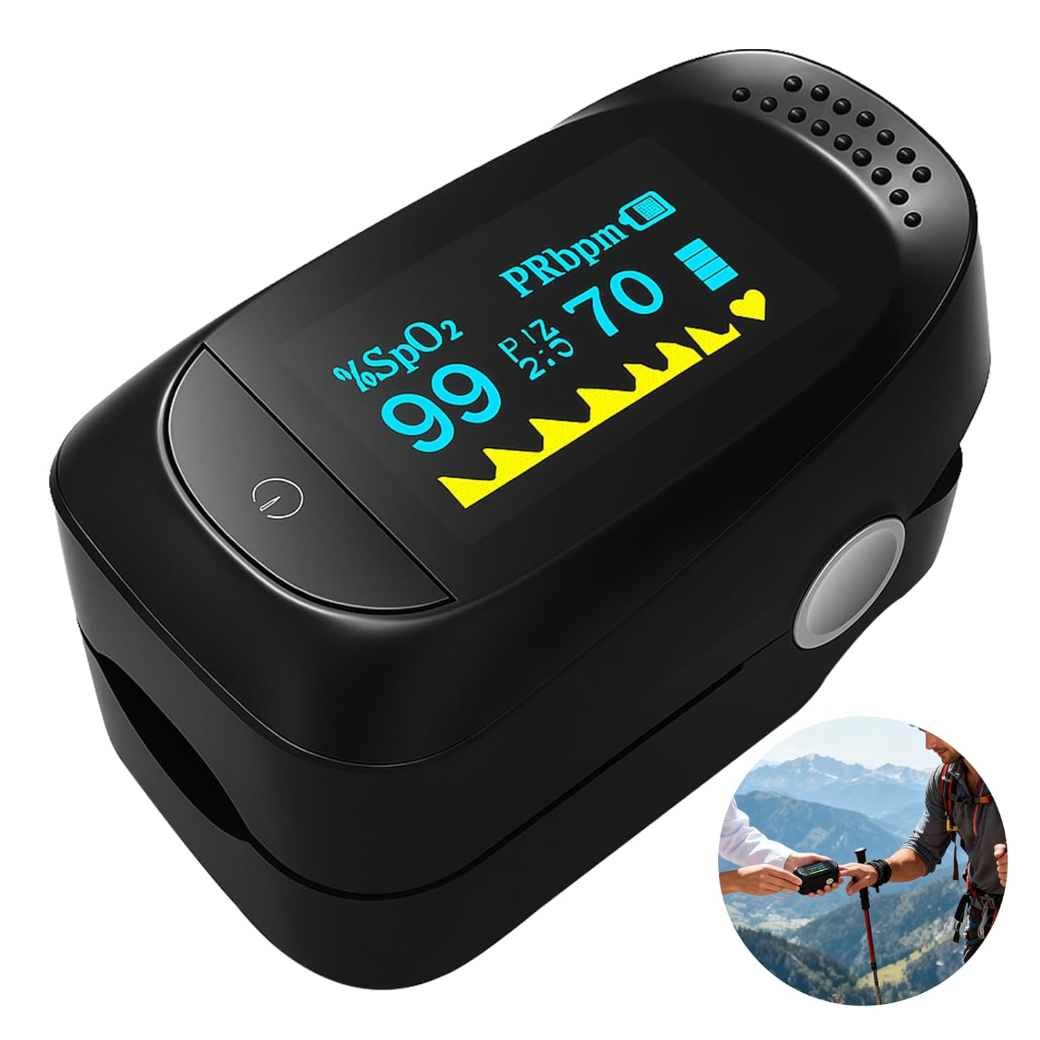 Fingertip Pulse Oximeter, Blood Oxygen Saturation Monitor with Dual-Colour OLED Screen, One-Button Operation for Spo2 Pulse Rate PI Index & Respiration Rate, Portable for Adults Kids Sports & Home Use image number 2