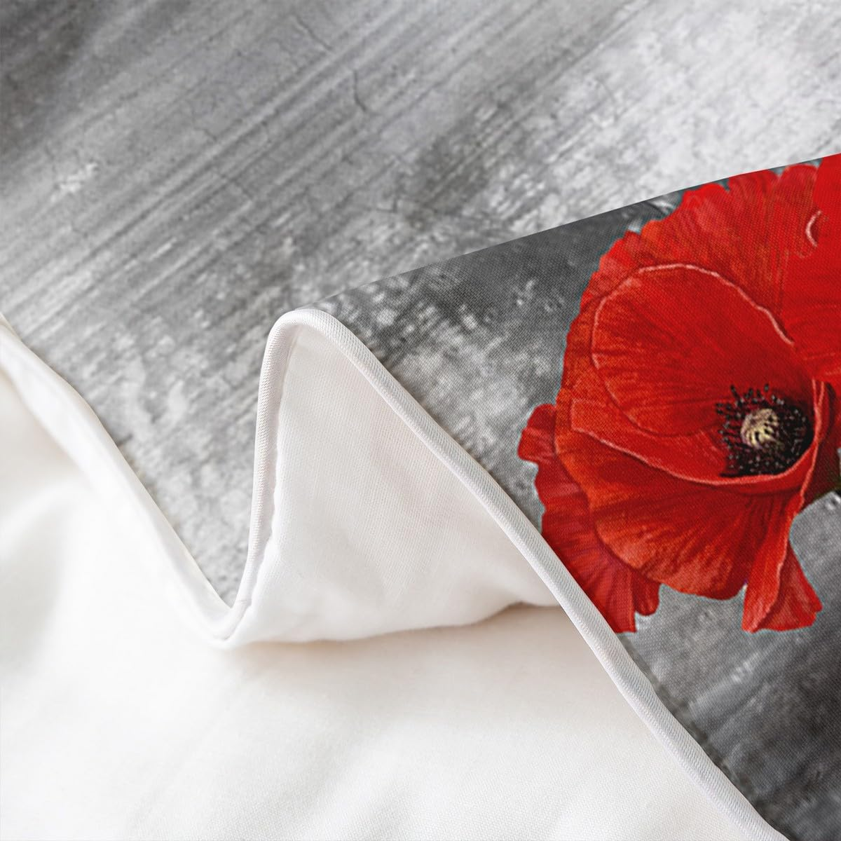 Loussiesd Red Poppies Bedding Set Watercolour Flower Art Bedding Set 135 X 200 Cm 100% Cotton for Women Adults Girls Duvet Cover Romantic Botanical Nature Duvet Cover Set Grey Red