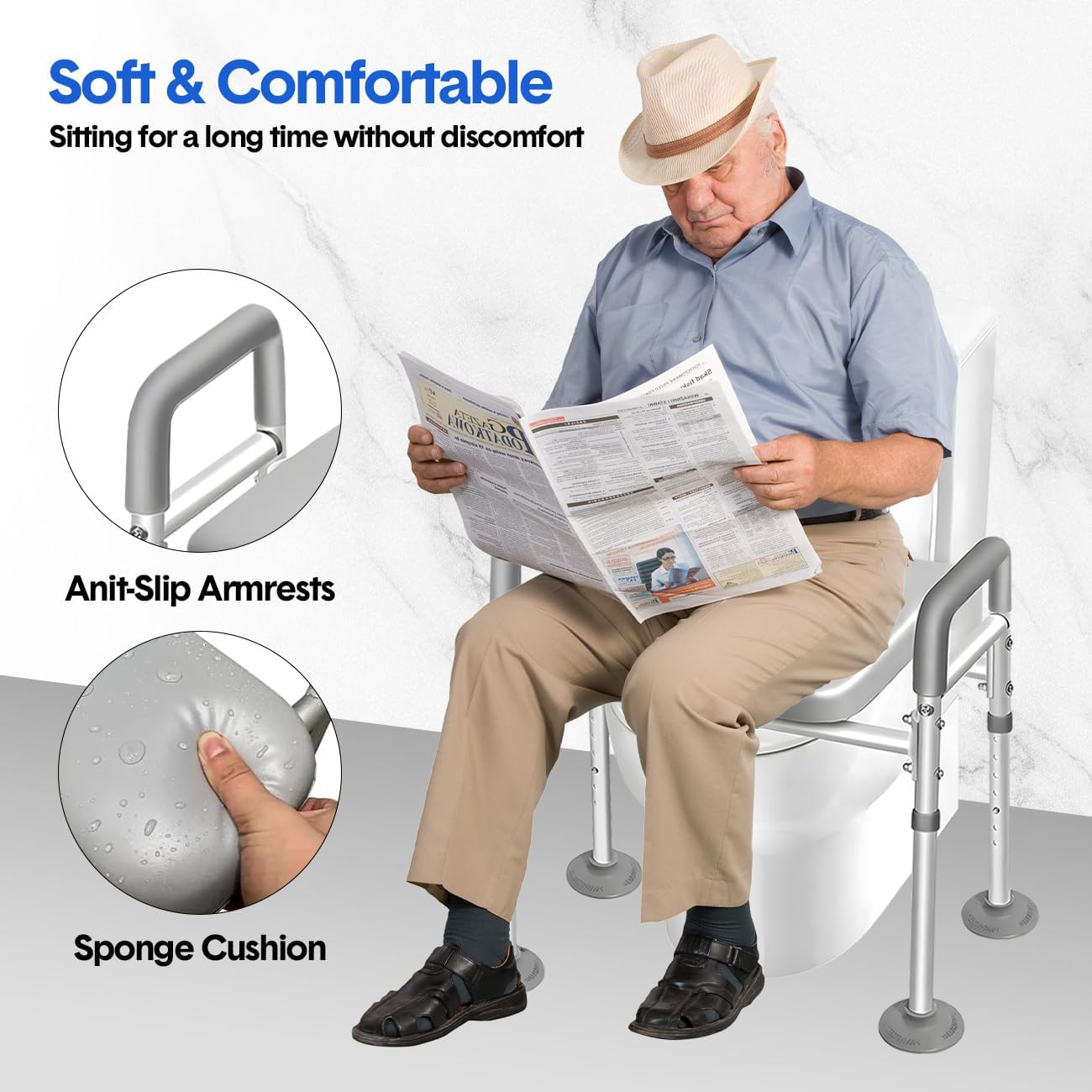 Raised Toilet Seat with Handles - Height Adjustable Elevated Toilet Seat Risers with Suction for Elderly, Seniors, Handicap, Pregnant