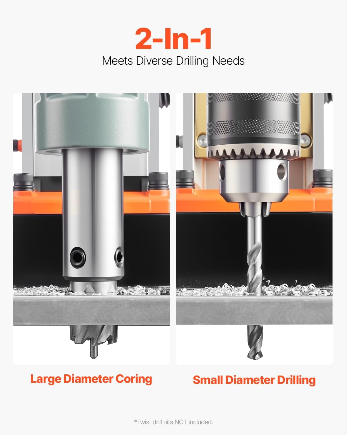 VEVOR Magnetic Drill, 1550W 1.57" Boring Diameter, 2922Lbf/13000N Portable Electric Mag Drill Press with Variable Speed, 500 RPM Drilling Machine for Any Surface Home Improvement Industry Railway image number 4