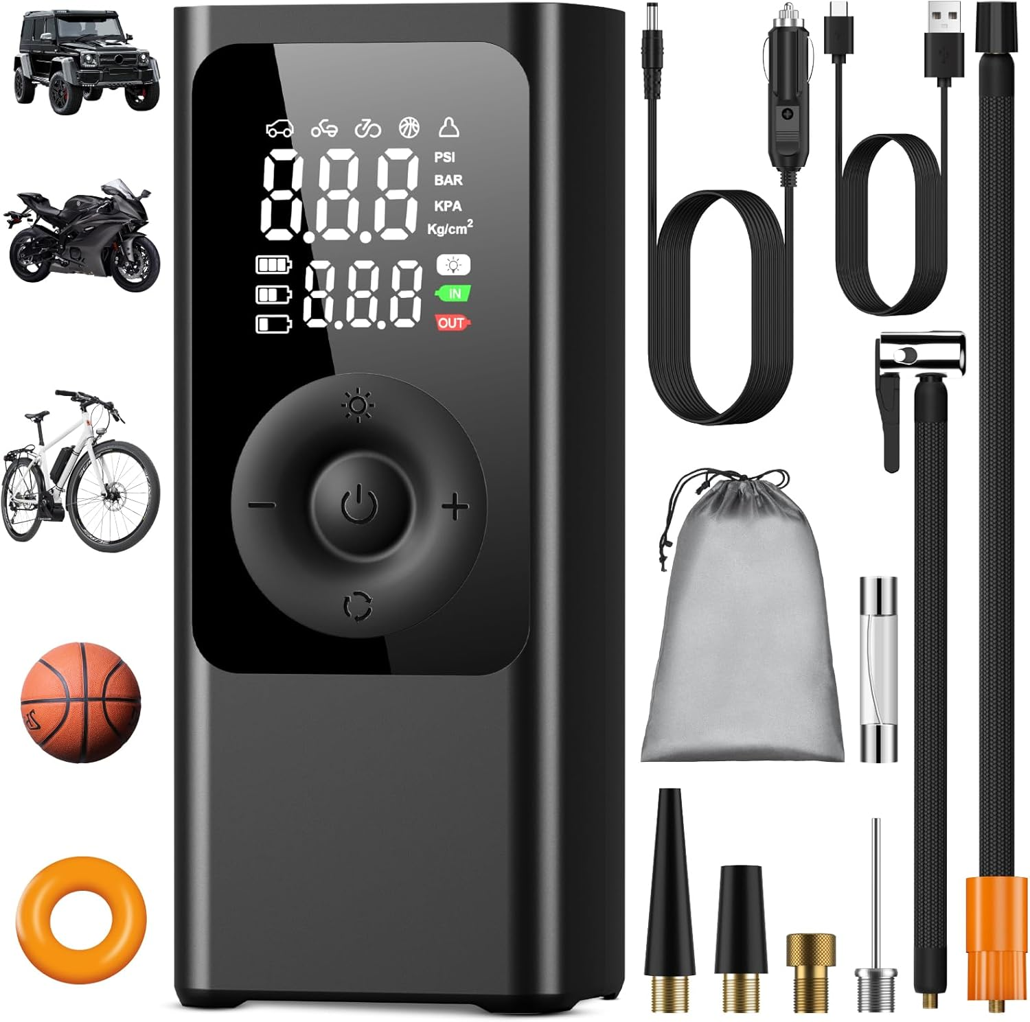 Tyre Inflator Portable Air Compressor Car Tyre Pump, 10000Mah Dual Power Supply 150PSI Tyre Inflator Cordless Digital Dual Values Display Tyre Pump for Car Motorcycle Bike Ball image number 2