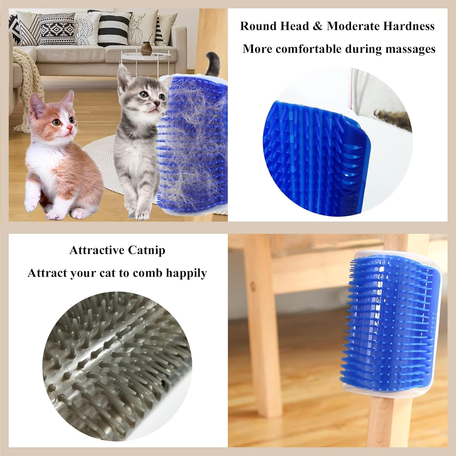 Zalati Grooming Brush 2Pcs Wall Corner Massage Groomer Fur Comb Tools with Catnip Storage Case for Cats Pets image number 5