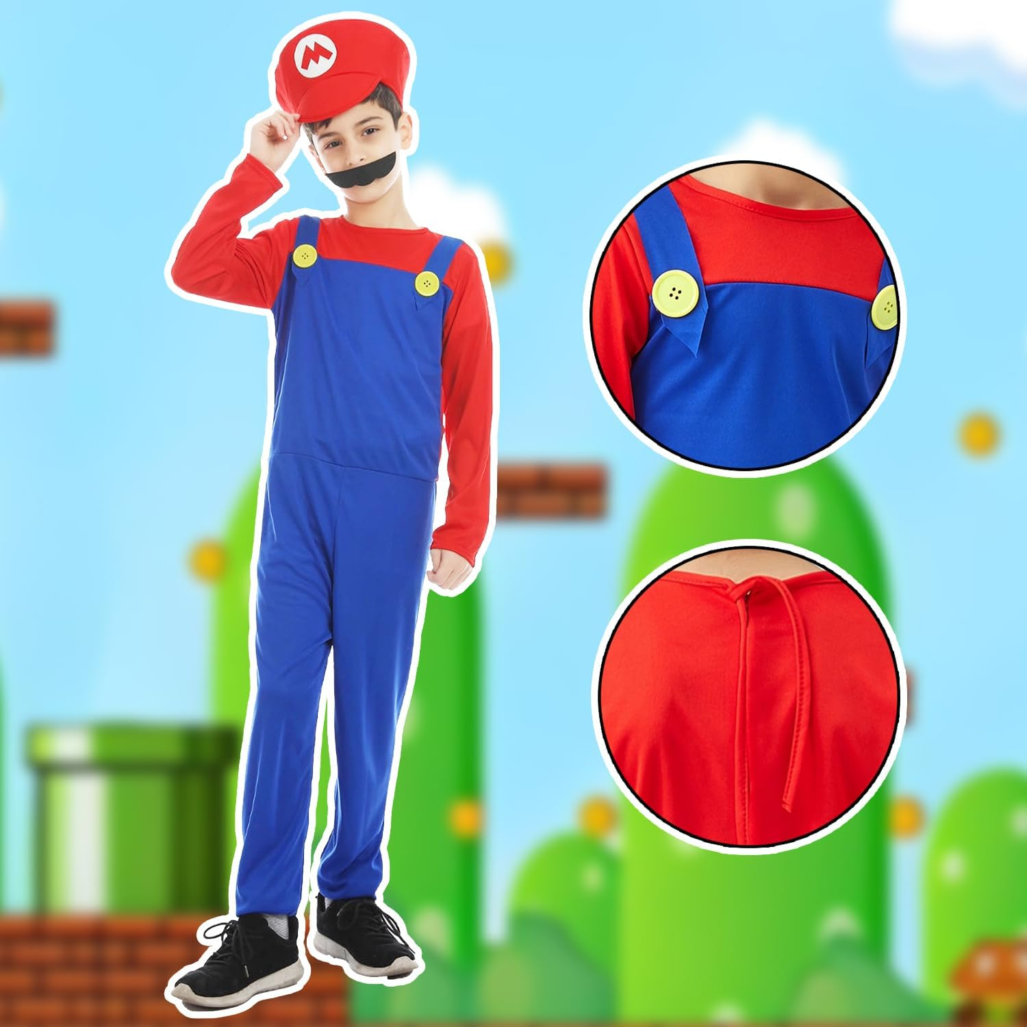 Boys Super Brothers Costume Plumber Cosplay Halloween Costume for Kids Adult with Accessory