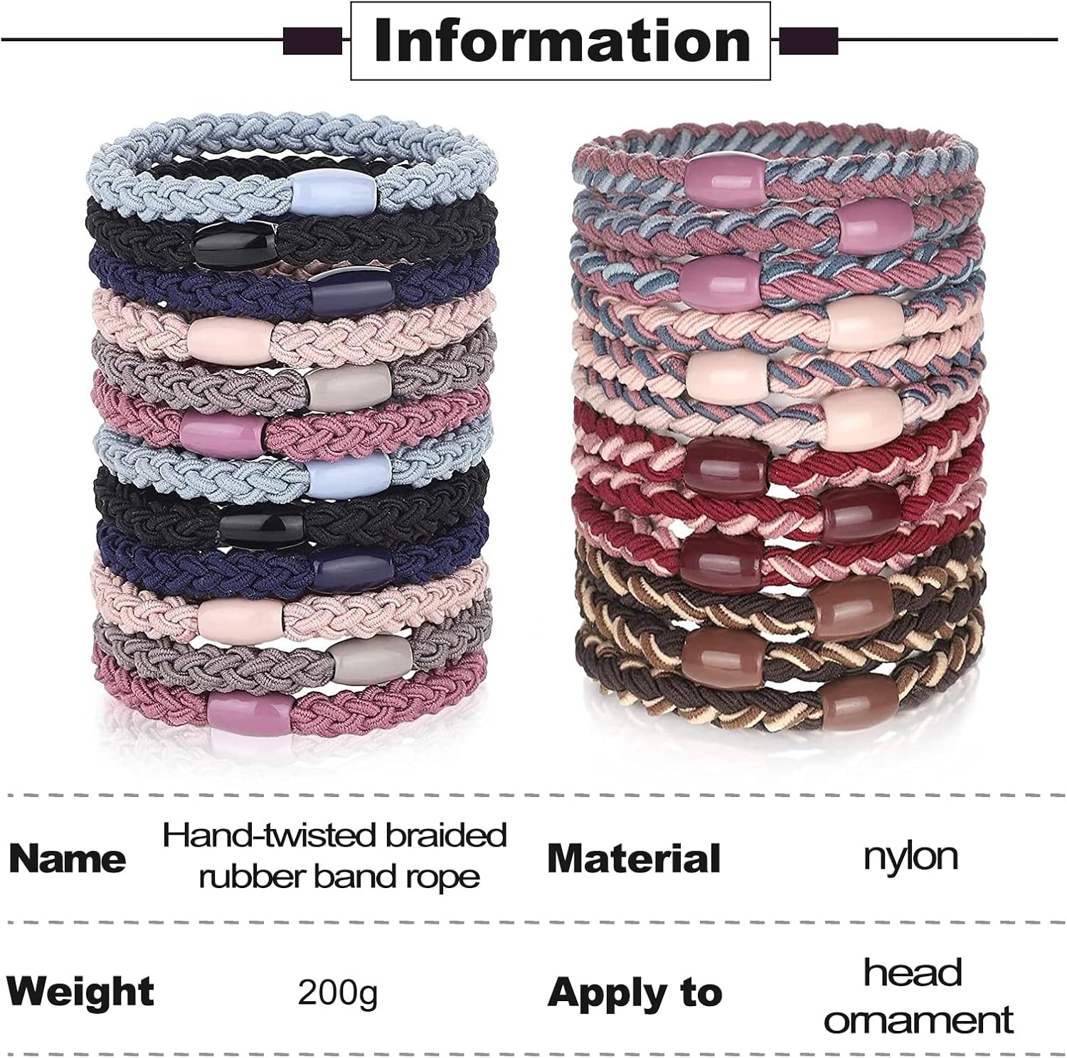 Pack of 24 Braided Hair Bobbles Cotton Hair Bobbles Multicoloured Braided Hair Bands Fashion Braided Elastic Hair Bobbles for Women/Girls/Children, Thick and Curly Hair (Mixed Colours) image number 1