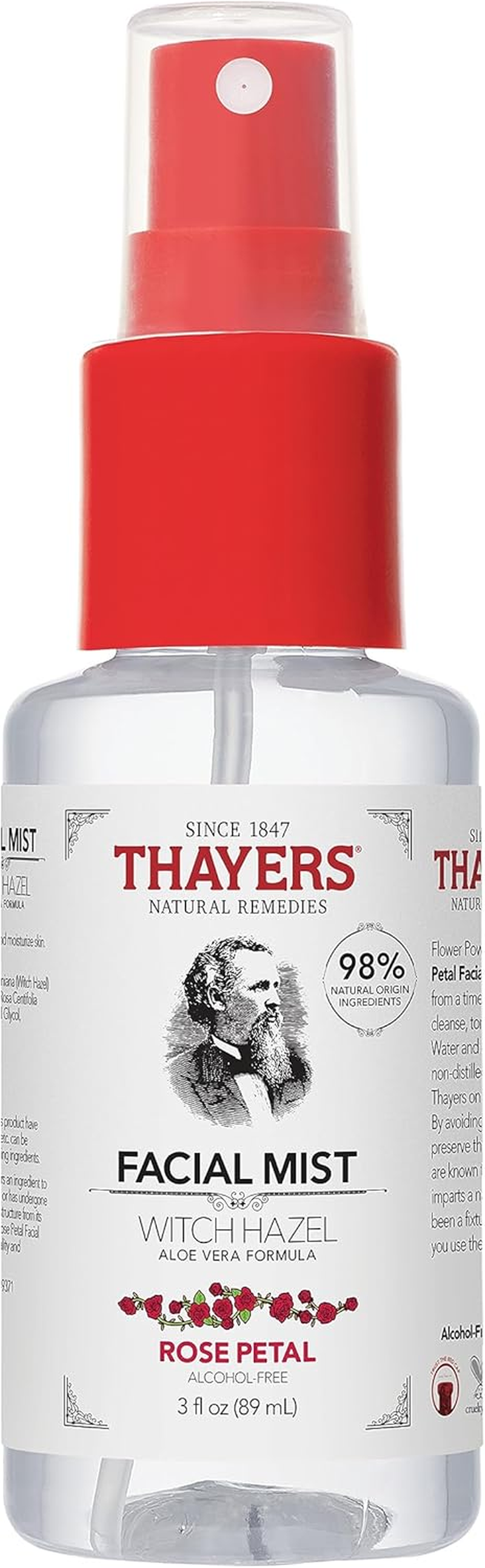 Thayers Alcohol-Free Witch Hazel Facial Mist Toner with Aloe Vera, Rose Petal, Soothing and Hydrating, for All Skin Types, Trial Size, 3 Oz