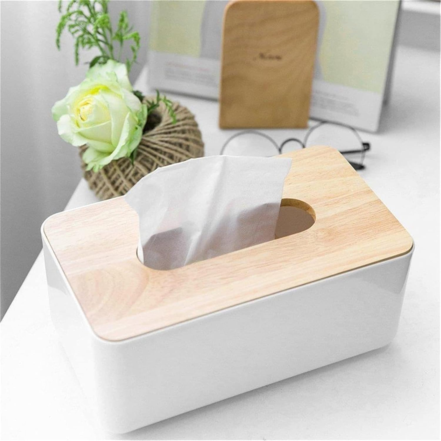 Removable Facial Tissue Box, Japanese Tissue Box, Solid Wood PP Tissue Box, Car Tissue Paper Dispenser, Napkin Organizer, Wooden Cover Toilet Paper Box, for Car Desk Bathroom Crafts Office Gift image number 4