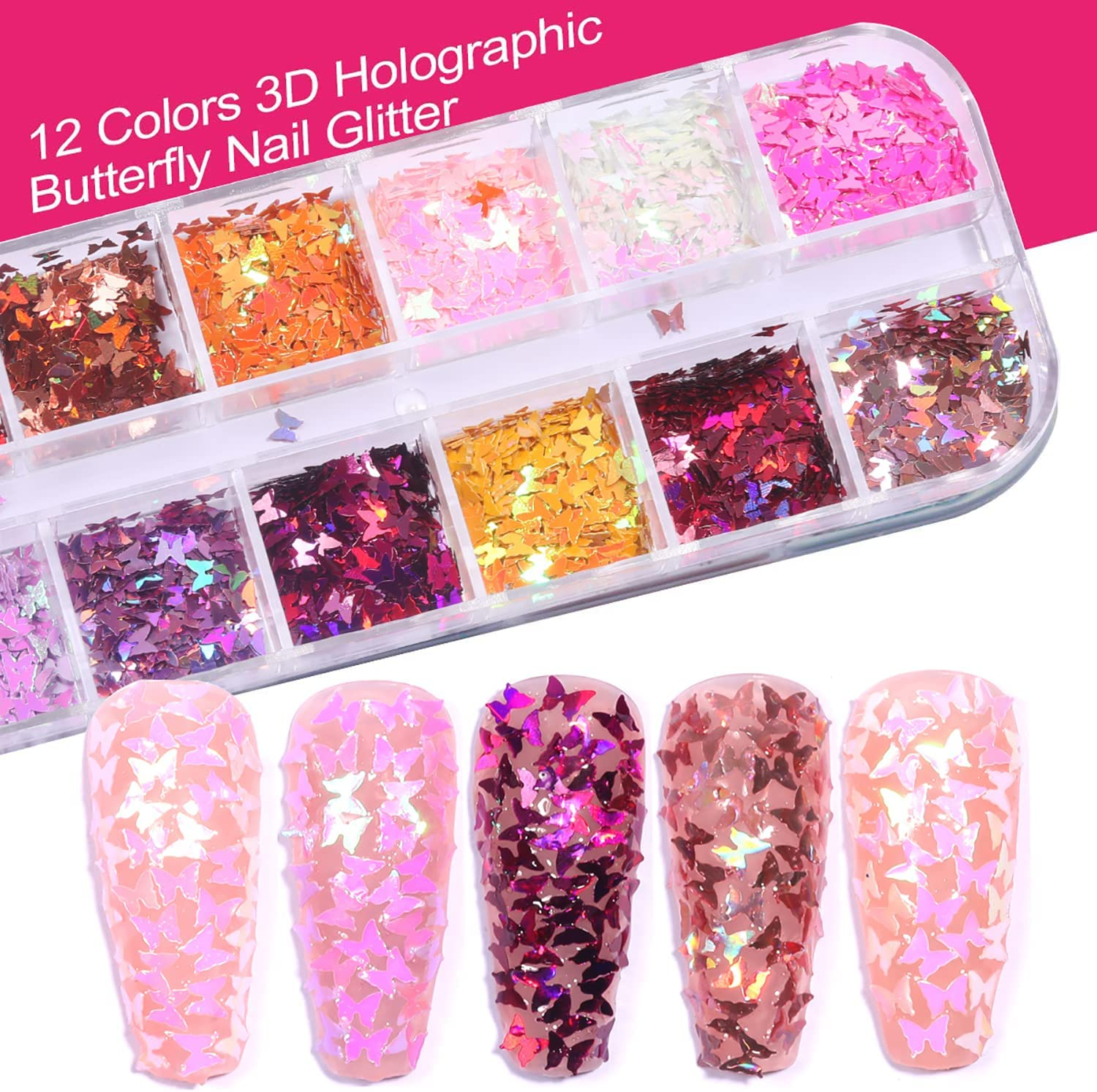 BEETIY Nail Art Tool Sets Nail Art Brush, 3D Nail Art Decorations Kit with Nail Pen Designer Dotting Tools Colors Holographic Butterfly Nail Glitter Foil Flakes Nail Tape Strips and Multi-Color Nails Rhinestones Art Stickers image number 1