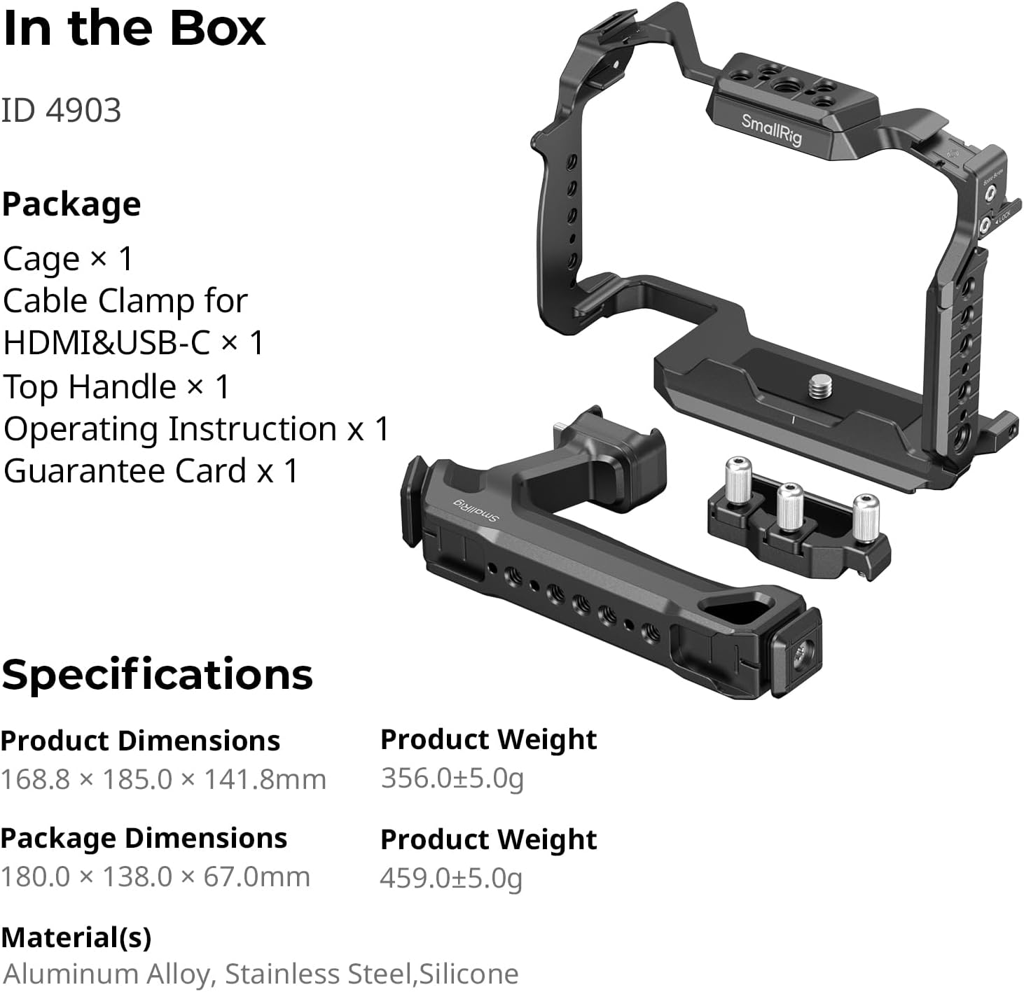 Smallrig S1R II Cage Kit for Panasonic LUMIX S1R II with a Top Handle, Cable Clamp for HDMI & USB-C, Built-In Quick Release Plate for Arca, with 1/4''-20 & 3/8''-16 Threaded Holes-4903 image number 6