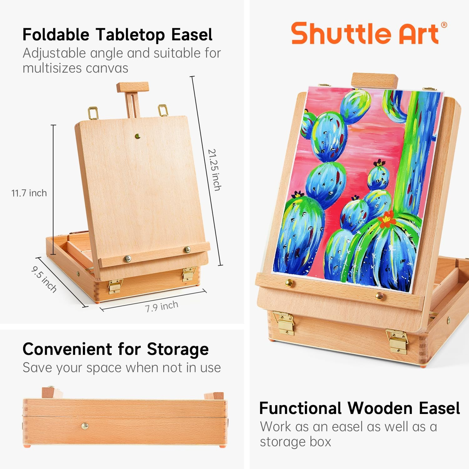 Shuttle Art Acrylic Paint Set, 59 Pack Professional Painting Supplies with Wood Tabletop Easel, 30 Colours Acrylic Paint, Canvas, Brushes, Palette, Complete Paint Sets for Adults, Kids, Artists image number 6