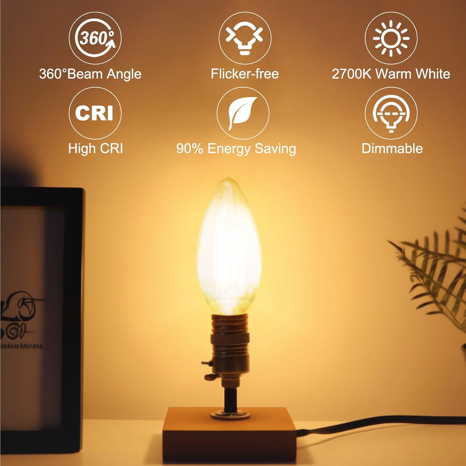 BRIMAX E14 LED Candle Bulb Dimmable 6W 60W Equivalent Warm White 2700K Ses(Small Edison Screw) LED Chandelier Bulbs C35 Vintage Filament Energy Saving Candelabra Light Bulb 5 Packs image number 2