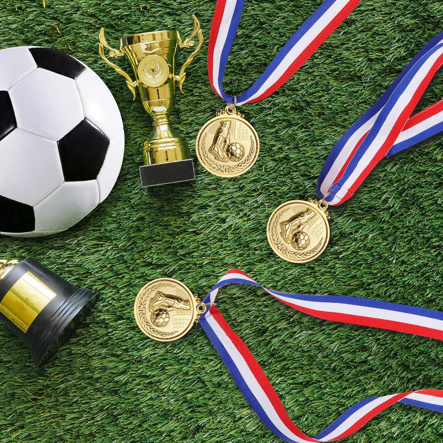 12PCS Gold/Silver/Bronze Medals, Geeric Metal Medal with Neck Ribbons for Kids/Adults/Student/Athlete 1St Medal Winner Medals for Football/Soccer Competition/Sports/Party Decoration image number 5