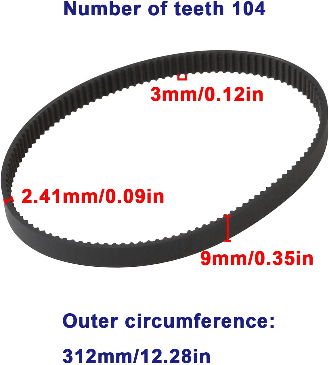 2Pcs Lawn Mower Drive Belts 312-3M-09 Compatible with HTD 312X9X2.41Mm image number 5
