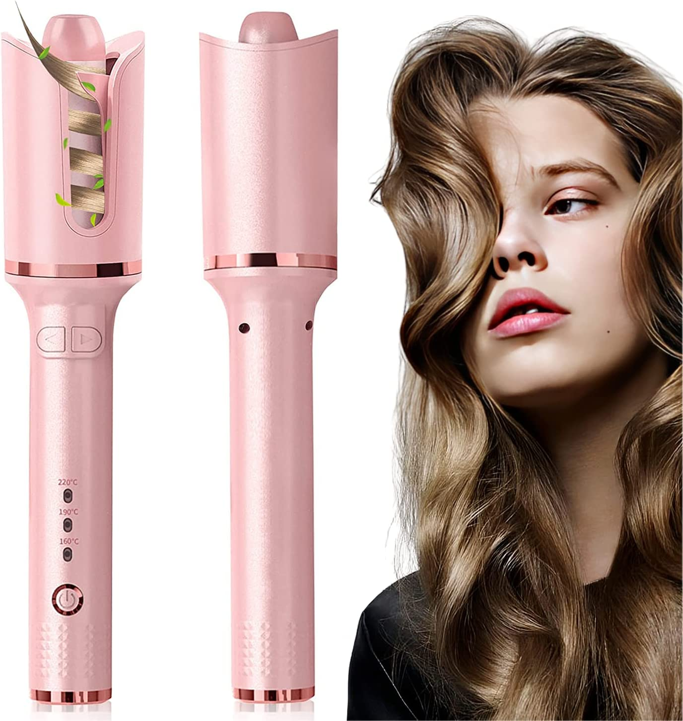Automatic Curling Iron, Professional Automatic Hair Curler with 1" Curling Iron Large Slot & Adjustable 3 Temperature, Dual Voltage Rotating Curling Iron with Auto Shut-Off for Long Short Hair Styling (Pink) image number 2