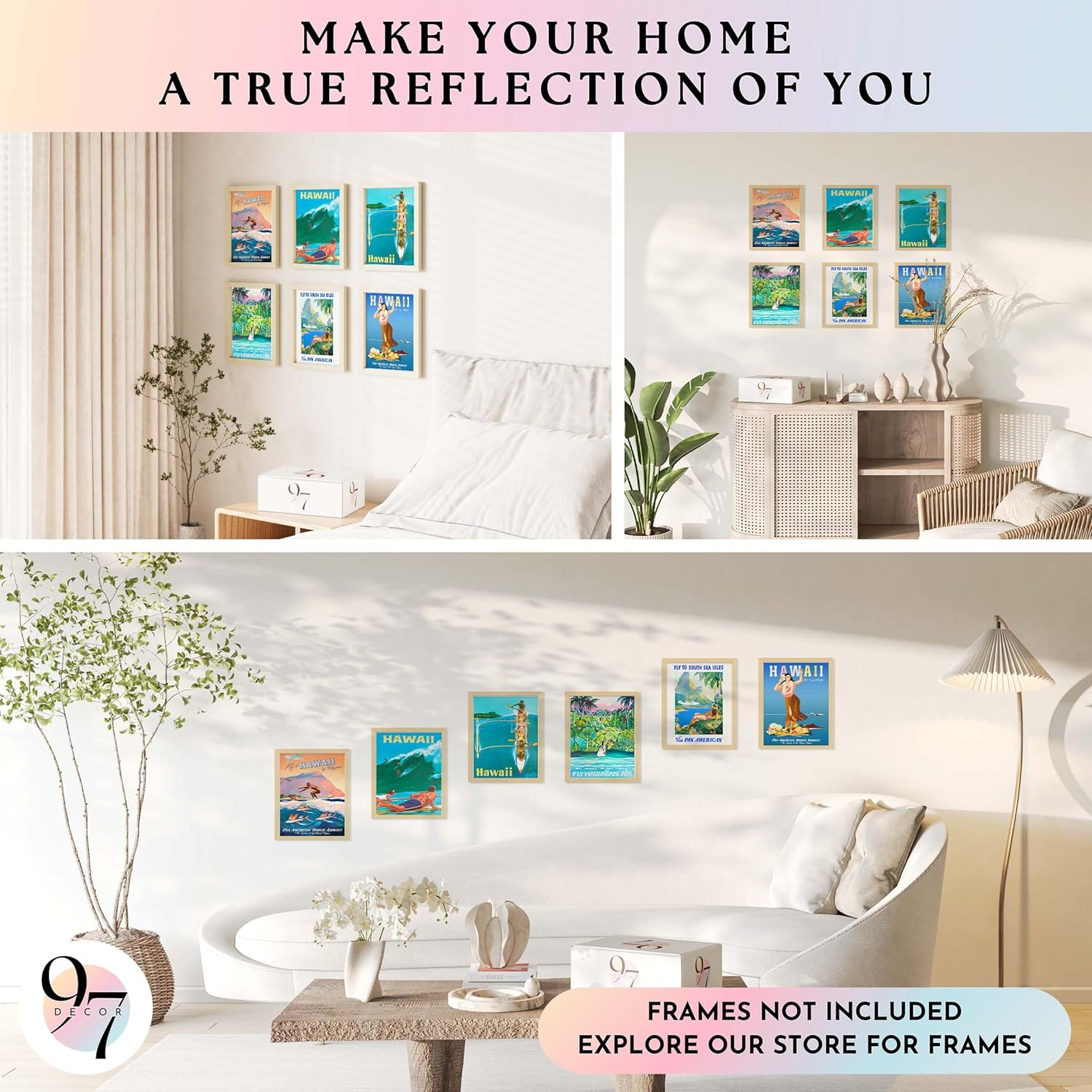 97 DECOR Hawaii Room Decor - Vintage Hawaiian Art Wall Decor, Surf Poster, Surfing Pictures Wall Art, Retro Hawaii Posters, Summer Tropical Beach Hawaiian Island Print for Home Bedroom (8X10 | 20X25 Cm UNFRAMED) image number 4