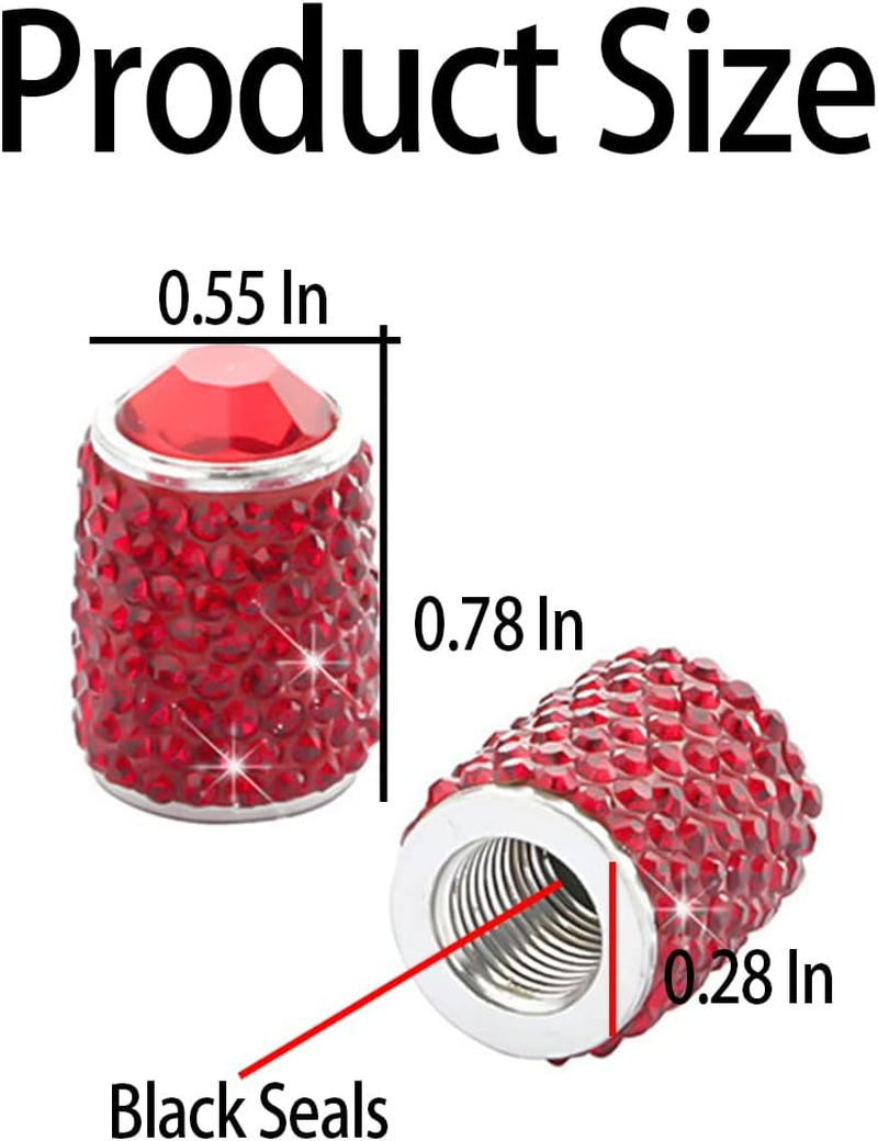 Zipelo Bling Valve Stem Caps, 4 Pack Crystal Rhinestone Car Tire Valve Covers, Dustproof Stem Cap for Auto Wheel, Sparkling Tire Air Valves Cover, Universal for Most Vehicles (Red) - Black image number 2